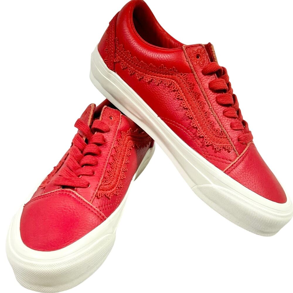 Vans LX Old Skool Chou Chou Sneaker Shoes Racing Red Lace Trim M5.5 W7 New
